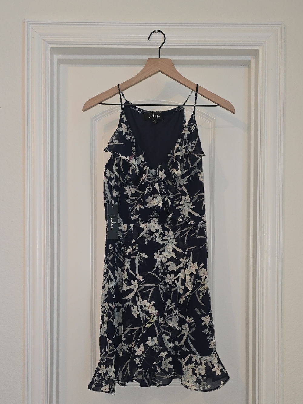 Lulu's Black Floral Slip Dress with Cream Blossoms